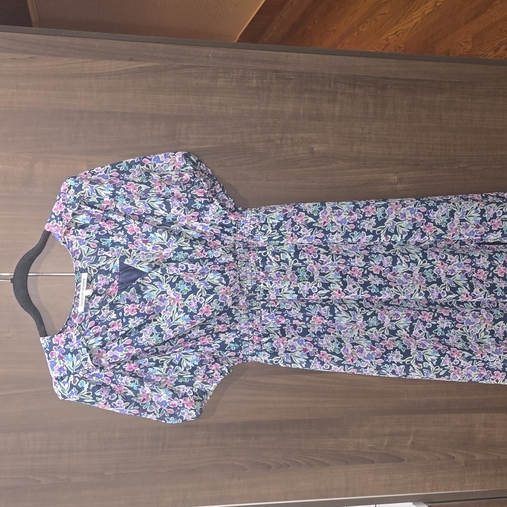 Sheer puff sleeve flowered midi dress V-neck cottagecore